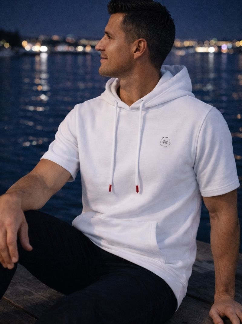 Men’s White Short Sleeve Hoodie