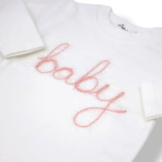 Baby in Deep pink Yarn White - Two Pieces Set