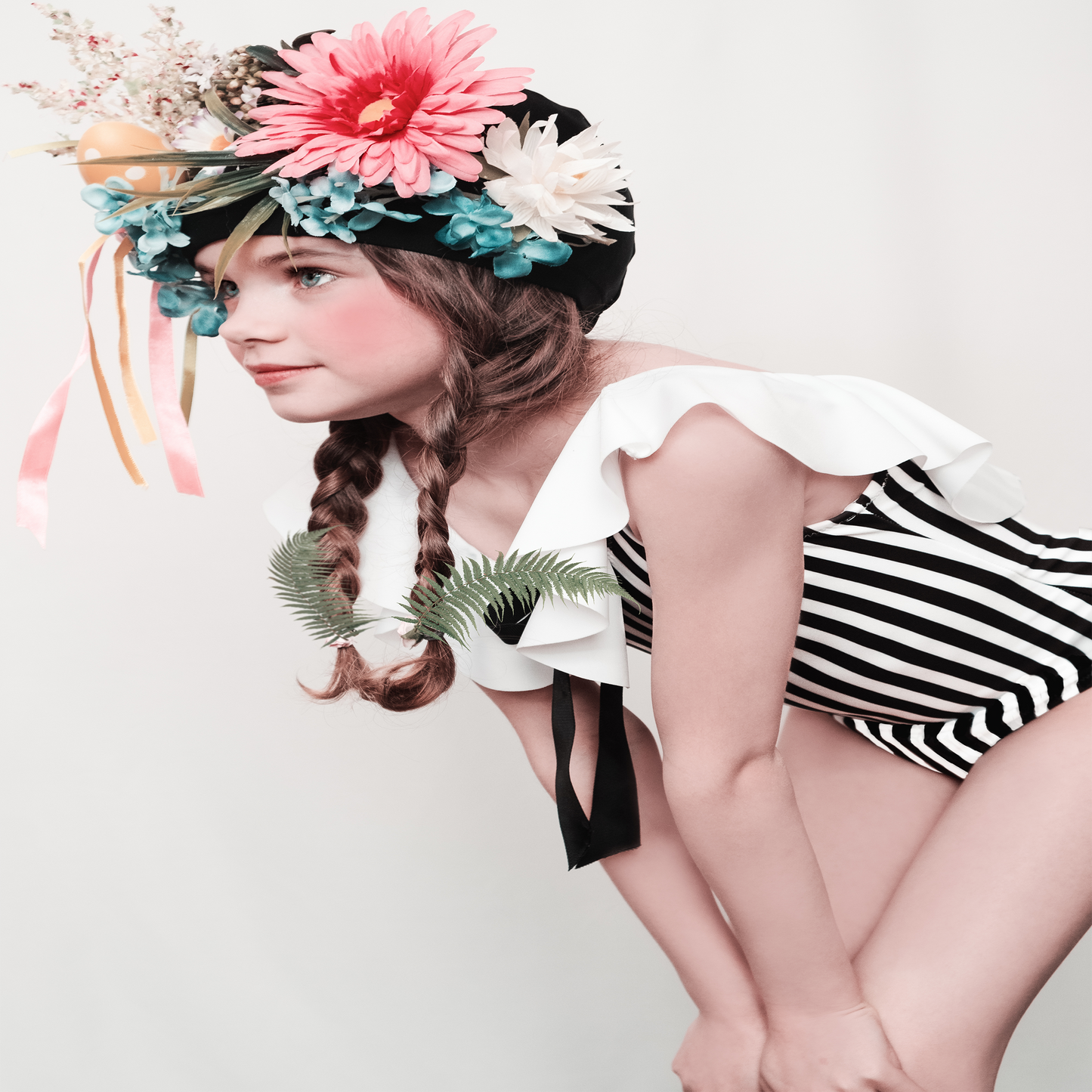 Black & White Striped Swimsuit