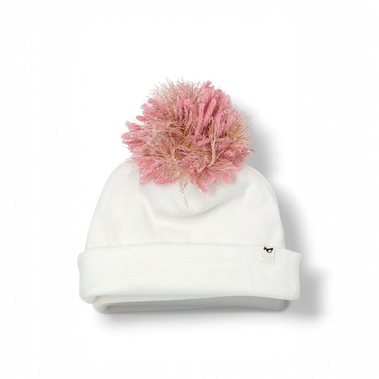 Pom Hat - Pink on White