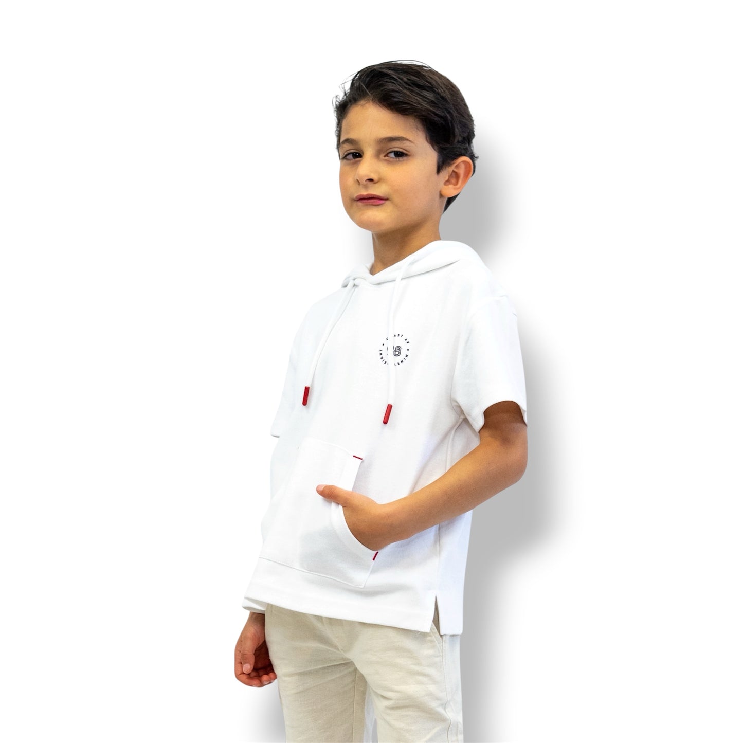 Boy’s White Short Sleeve Hoodie