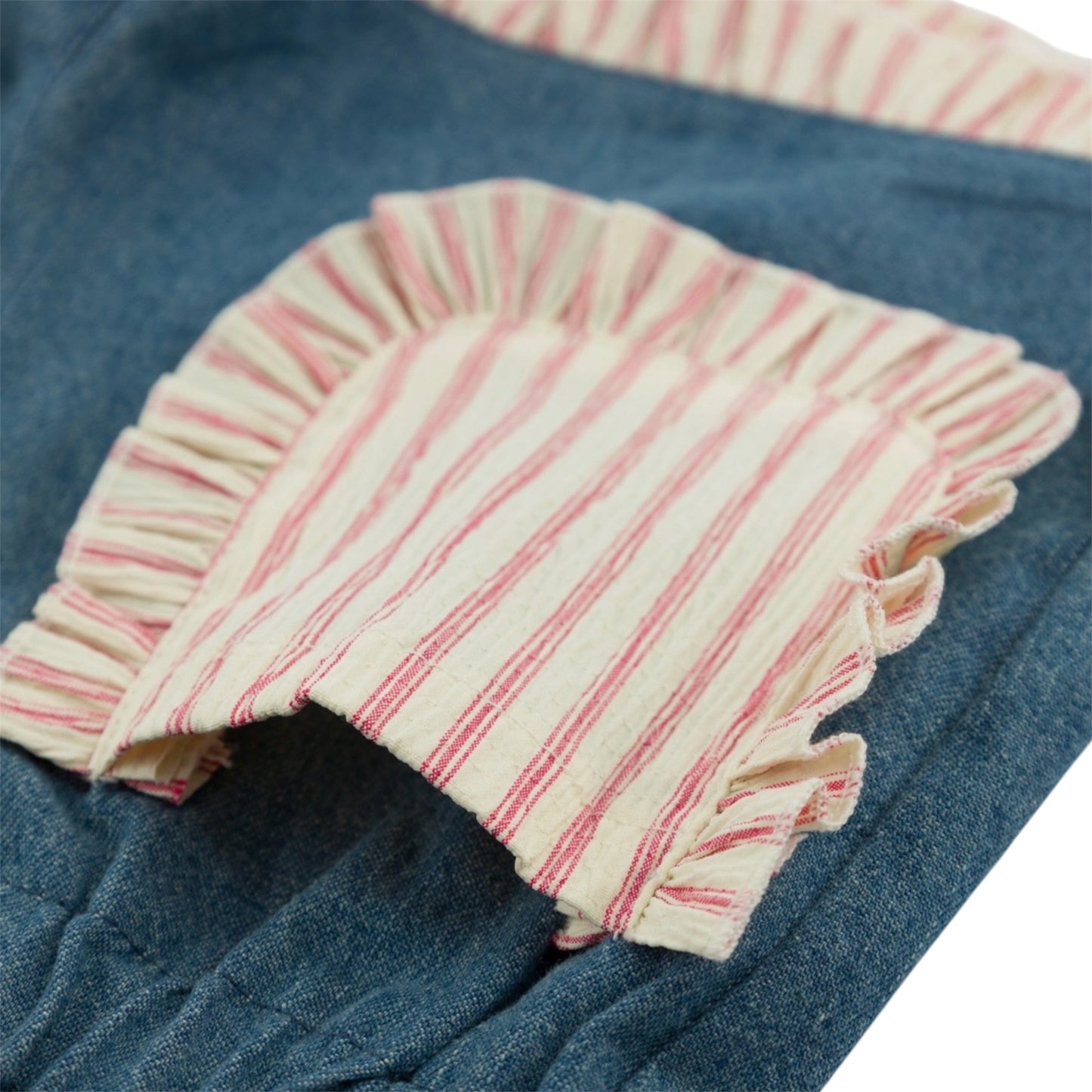 Libby Ruffle Short - Blush Stripe - Denim Medium Wash
