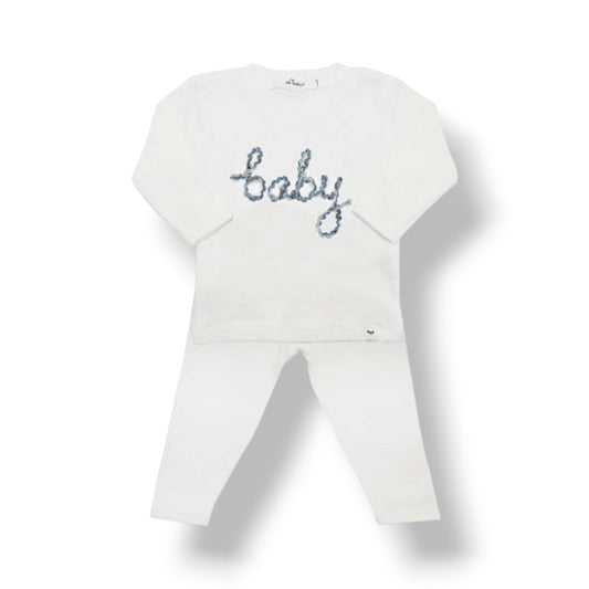 Baby in Deep Blue Yarn Cream - Two Pieces Set