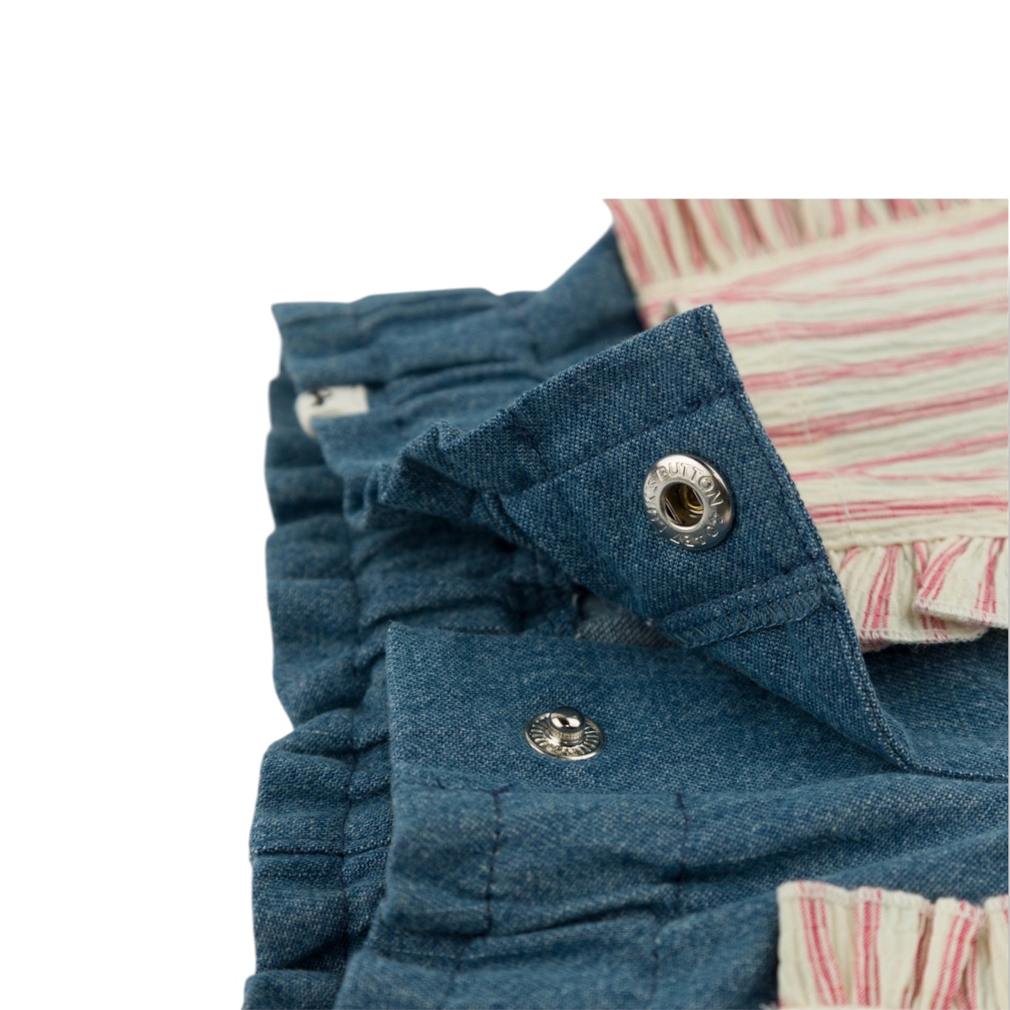 Libby Ruffle Short - Blush Stripe - Denim Medium Wash