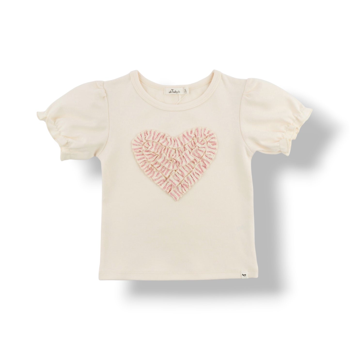 Layla Tee - Stripes Ruffle Heart Applique - Natural