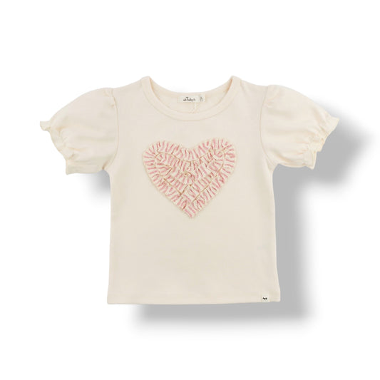 Layla Tee - Stripes Ruffle Heart Applique - Natural