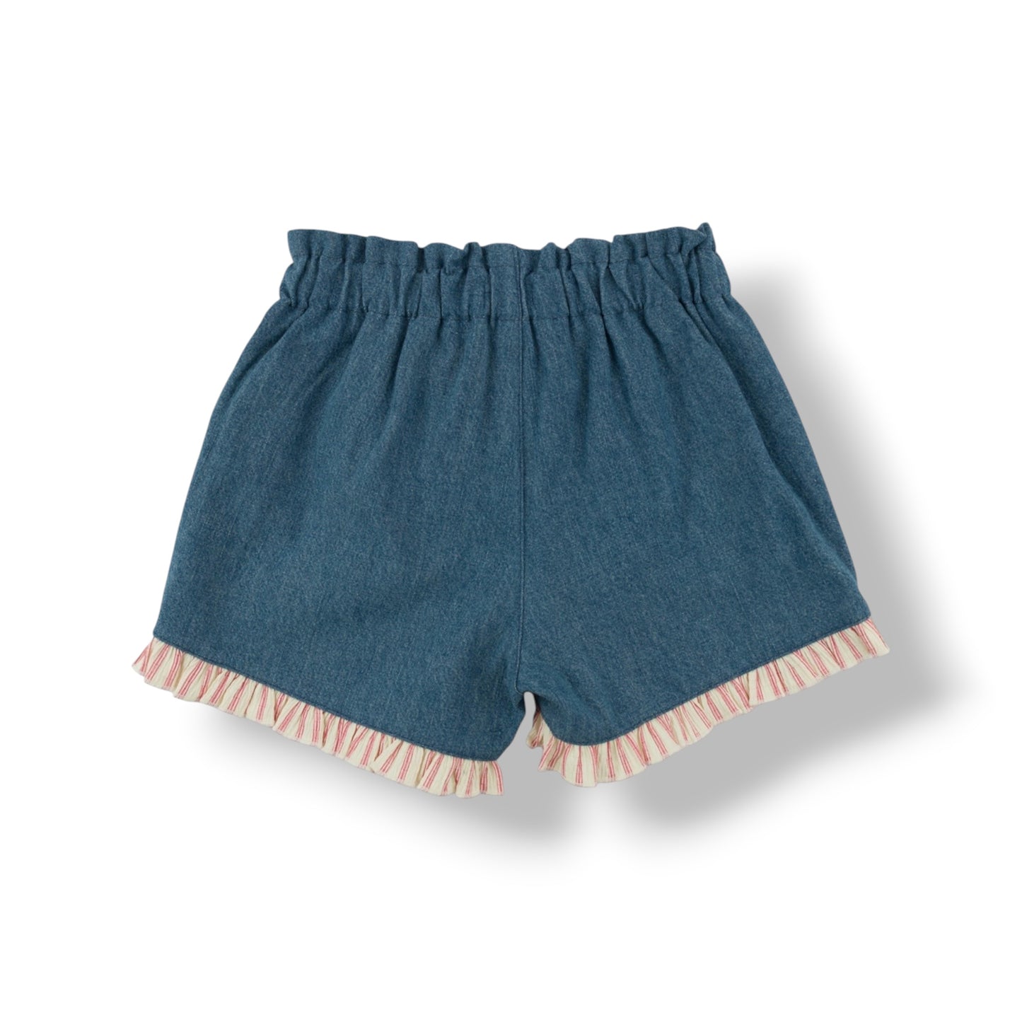 Libby Ruffle Short - Blush Stripe - Denim Medium Wash