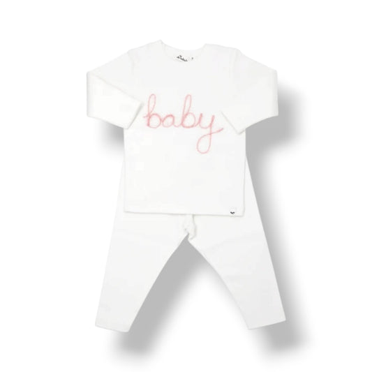 Baby in Deep pink Yarn White - Two Pieces Set