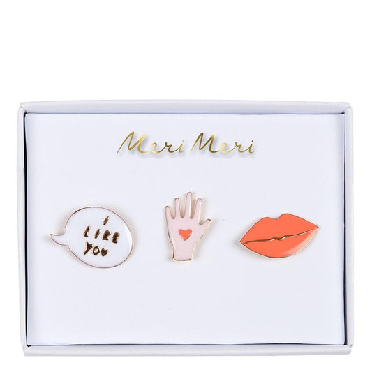 Valentine's Day Lips, Hand & Bubble Enamel Pins