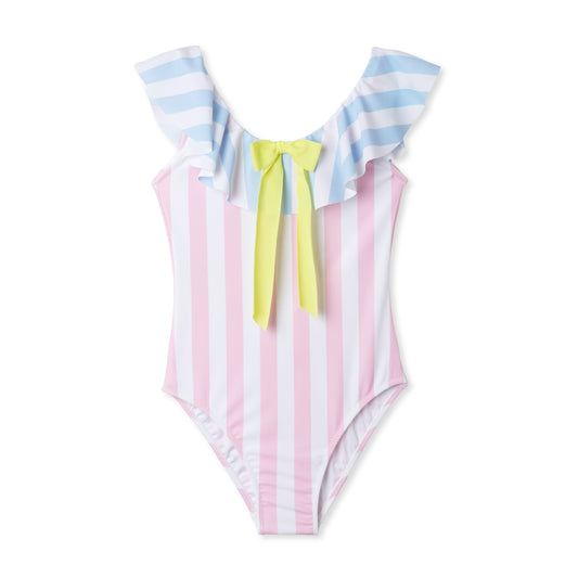Light Blue Pink Striped Swimsuit