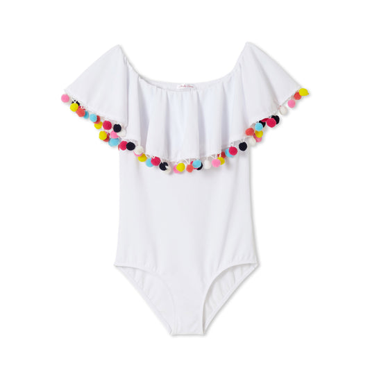 Multicolor Pom Pom Ruffle Swimsuit